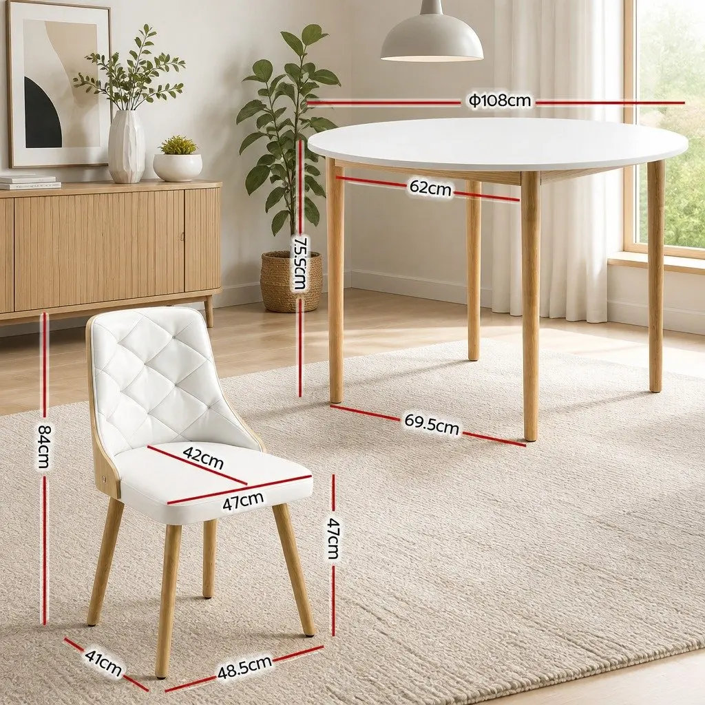 Dining Set White 5 Piece Round 4 Seater PU Leather Modern Kitchen