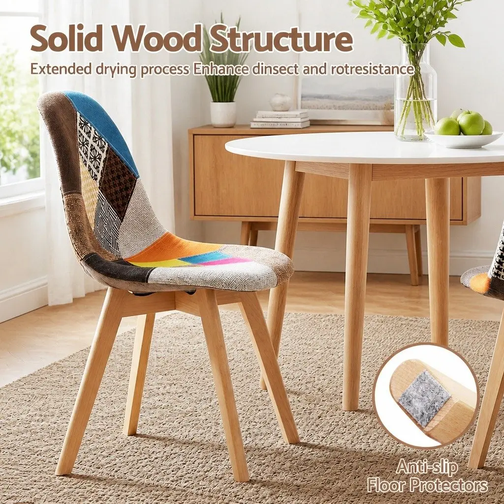 Round Dining Table and 4 Fabric Eiffel Chairs Set White 108cm Mid-Century Design