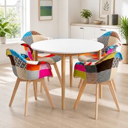 Round Dining Table with 4 Stylish Chairs - Durable Build