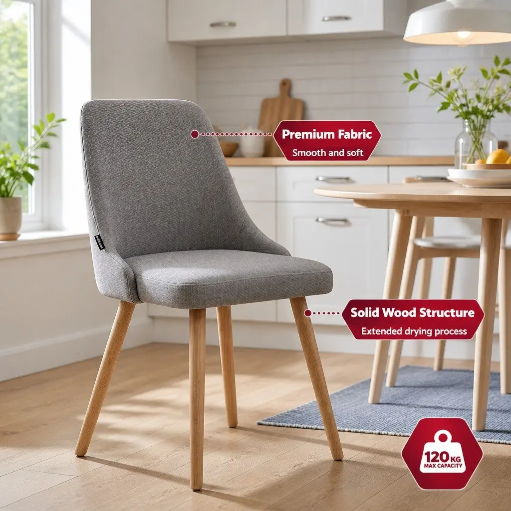 Round Dining Set White Grey 5 Piece Compact Kitchen Furniture 108cm Table with Smooth Edges and Four Chairs with Solid Beech Wood Frames