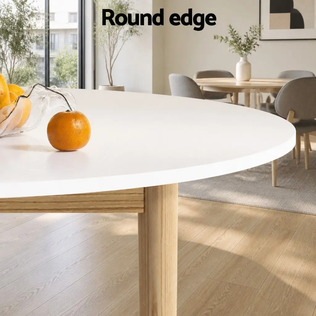 Round Dining Table White Grey 5 Piece Set with Smooth Edges and Upholstered Chairs for Kitchen Cafe Dining Room