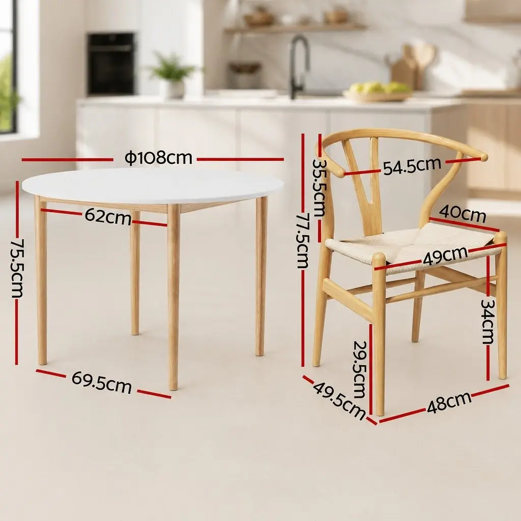 Dining Table and 4 Chairs Set Round Tabletop Kitchen Dining Room Furniture