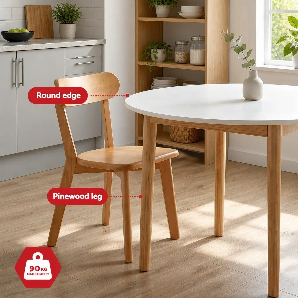 Round Dining Table 5 PCS Set White 108cm Kitchen Chairs Compact Small Space