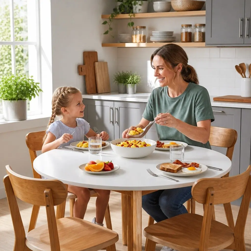Round Dining Table 5 PCS Set White 108cm Kitchen Chairs Compact Small Space
