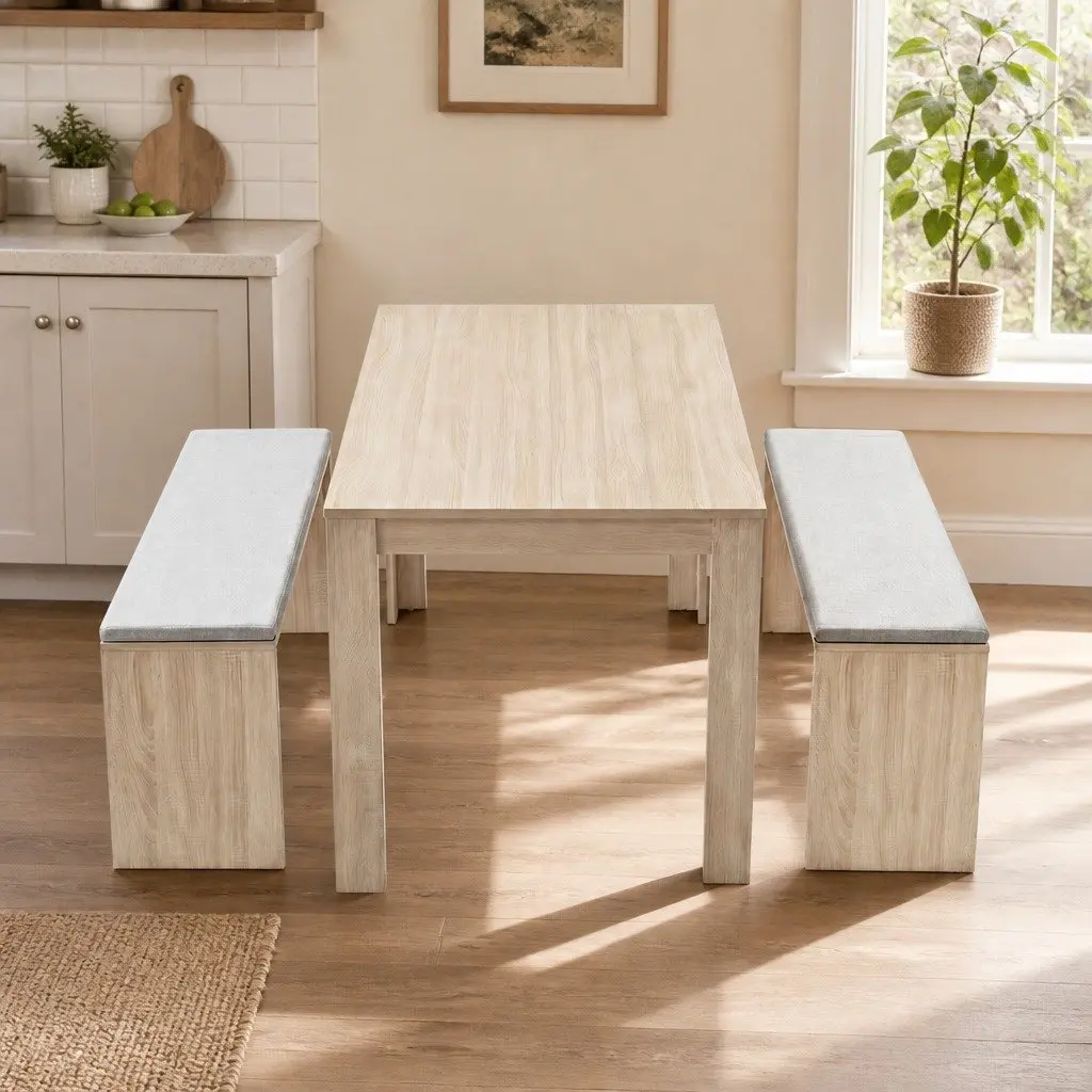3 Piece Dining Set 120cm Table with 2 Upholstered Chairs Modern Kitchen Suite
