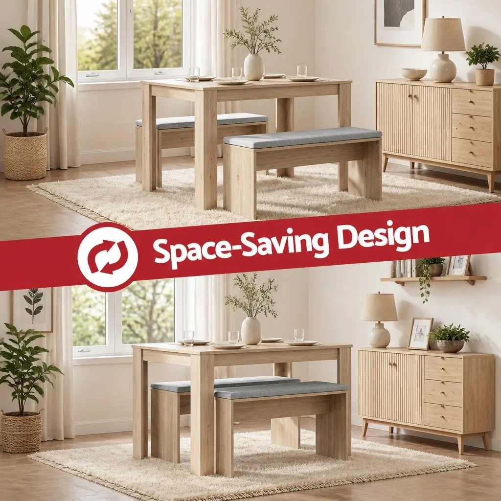 3 Piece Dining Set 120cm Table with 2 Upholstered Chairs Modern Kitchen Suite