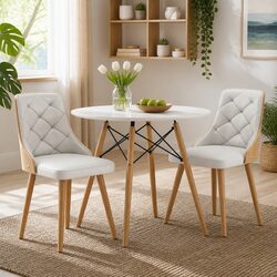 Dining Table and Chairs Set 3PCS 90cm Round 2 Seater Kitchen Dining Room White