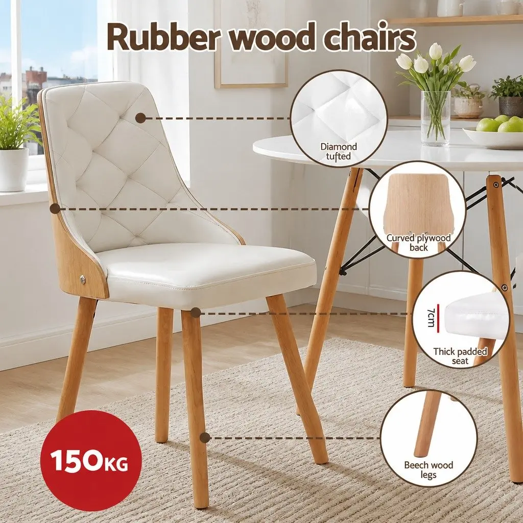 Dining Table and Chairs Set 3PCS 90cm Round 2 Seater Kitchen Dining Room White