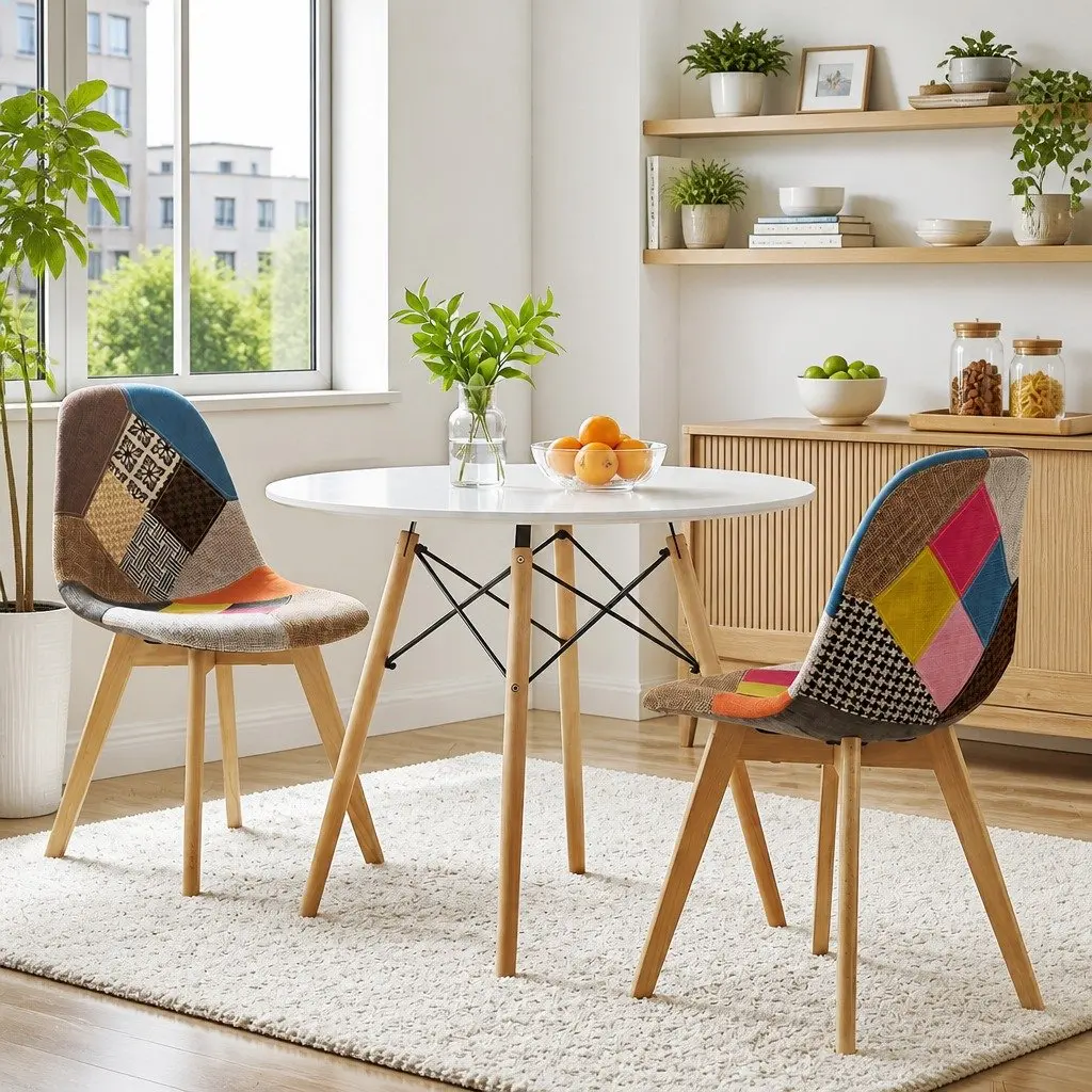 Dining Table and Chairs Set 3PCS Round 2 Seater Kitchen Breakfast Nook Dining