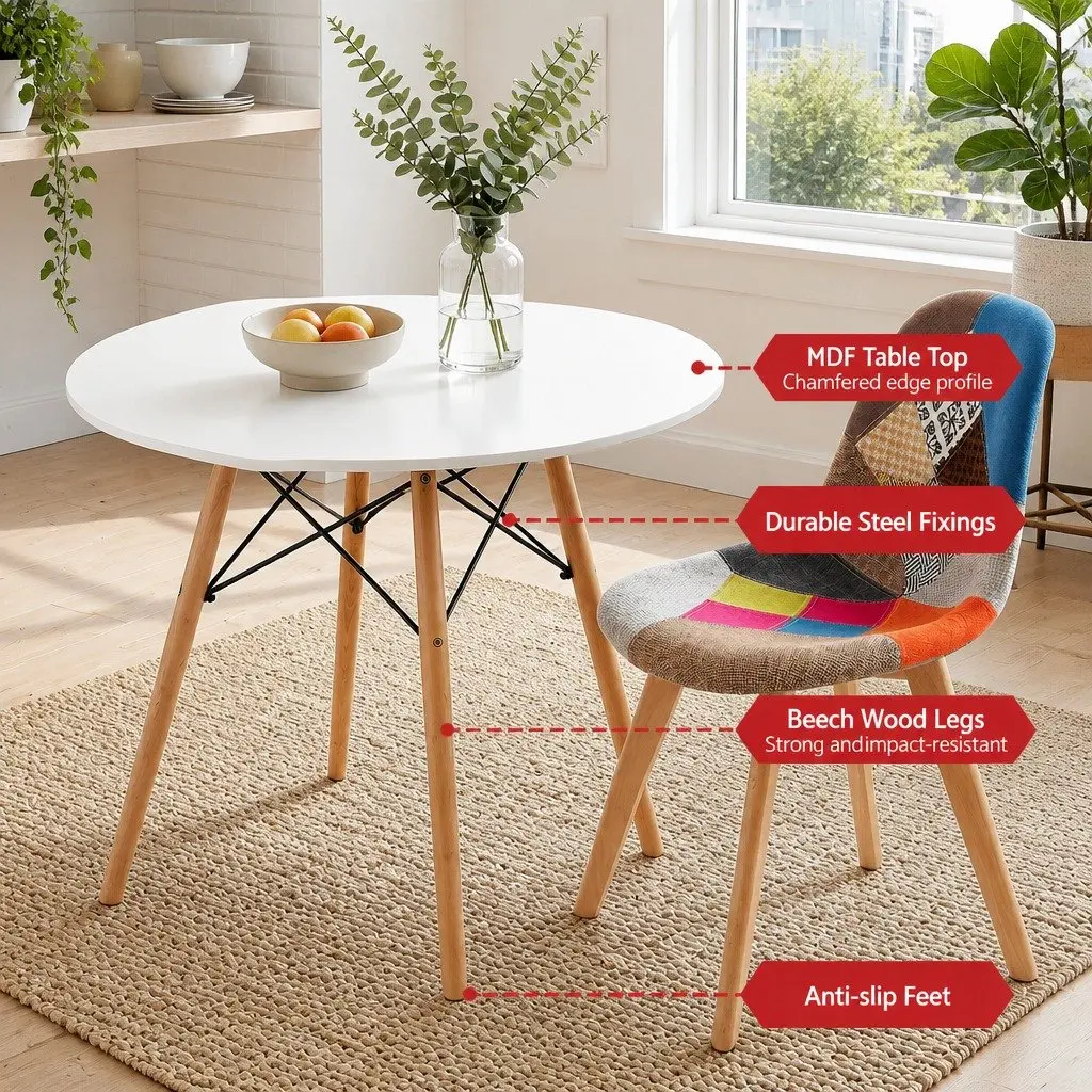 Dining Table and Chairs Set 3PCS Round 2 Seater Kitchen Breakfast Nook Dining