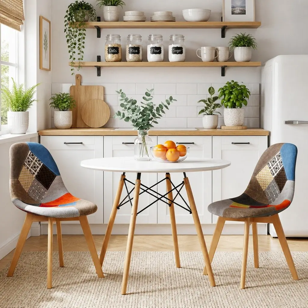 Dining Table and Chairs Set 3PCS Round 2 Seater Kitchen Breakfast Nook Dining