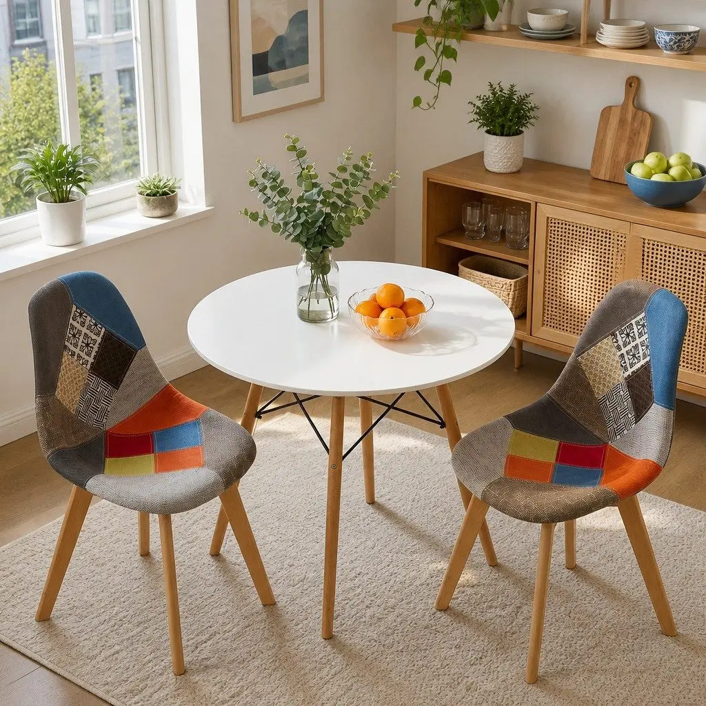 Dining Table and Chairs Set 3PCS Round 2 Seater Kitchen Breakfast Nook Dining