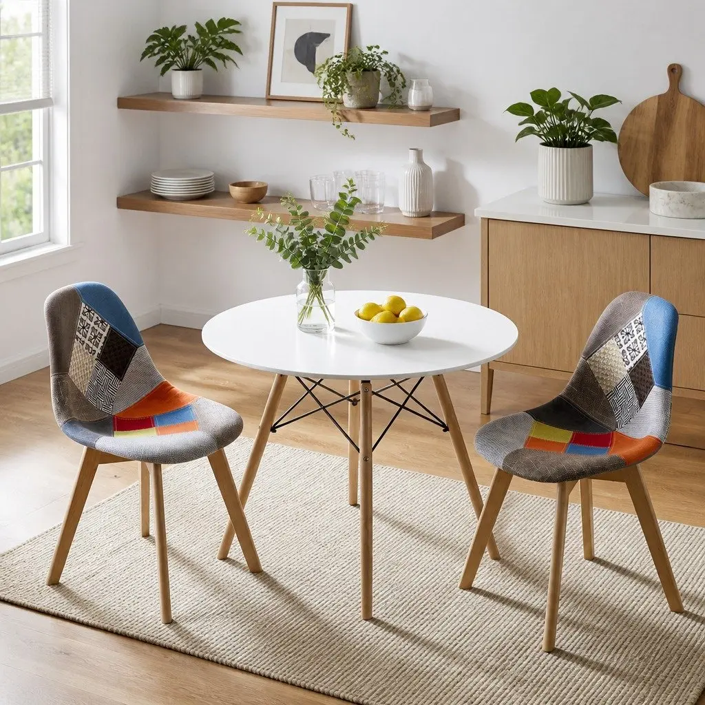 Dining Table and Chairs Set 3PCS Round 2 Seater Kitchen Breakfast Nook Dining