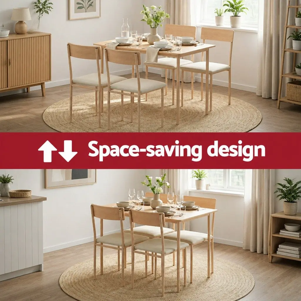 5-Piece Dining Set Compact Kitchen Table and Chairs Beige Natural Wood