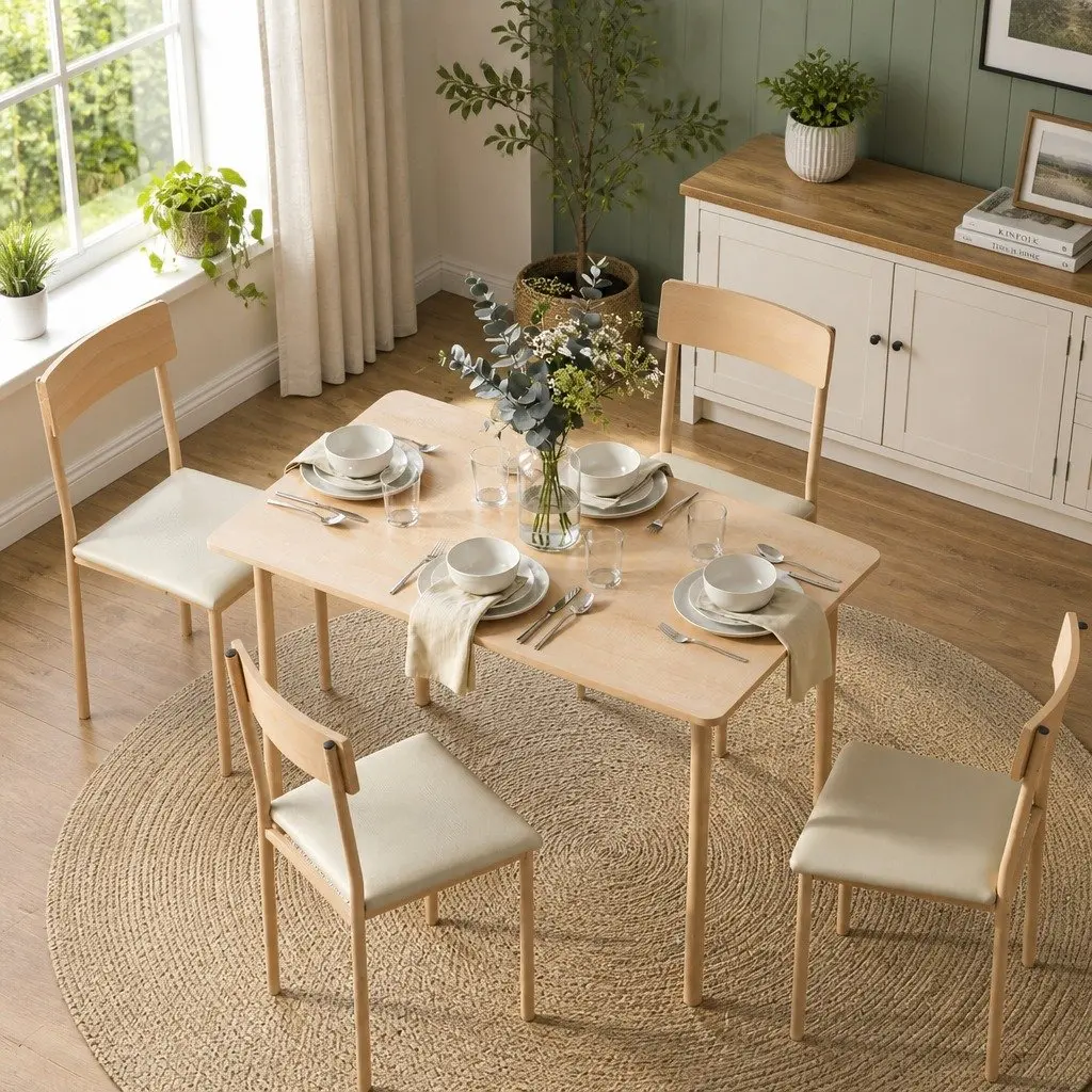 5-Piece Dining Set Compact Kitchen Table and Chairs Beige Natural Wood