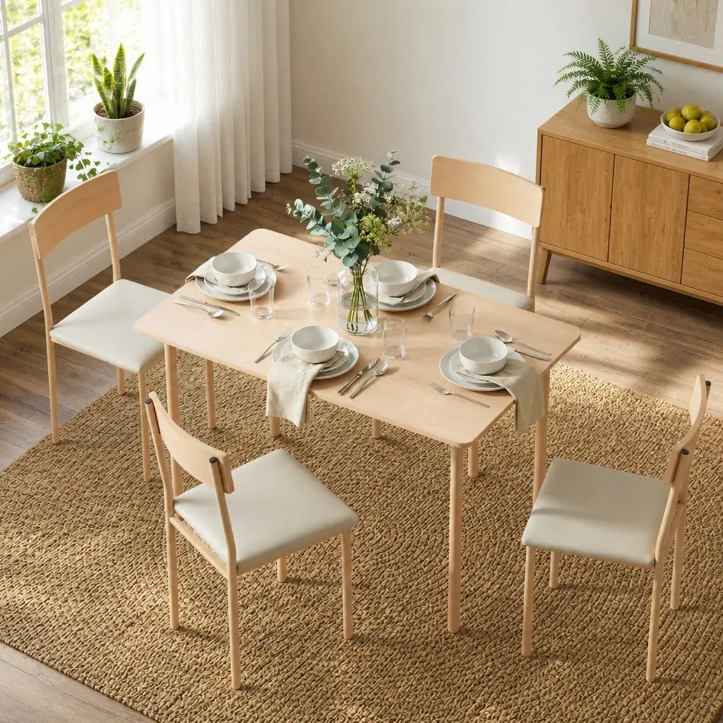 5-Piece Dining Set Compact Kitchen Table and Chairs Beige Natural Wood