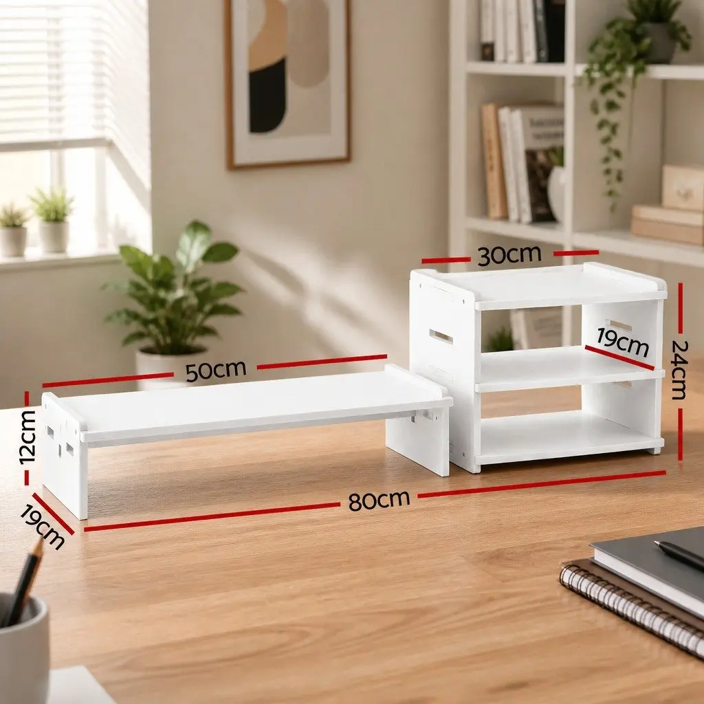 Monitor Stand White 2-in-1 Modular Riser 3-Tier Desk Organiser for Office