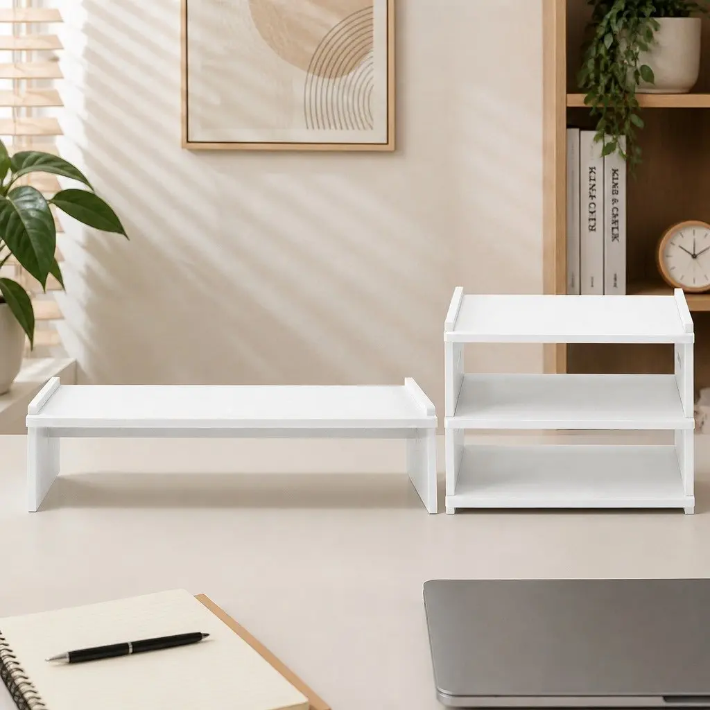 Monitor Stand White 2-in-1 Modular Riser 3-Tier Desk Organiser for Office