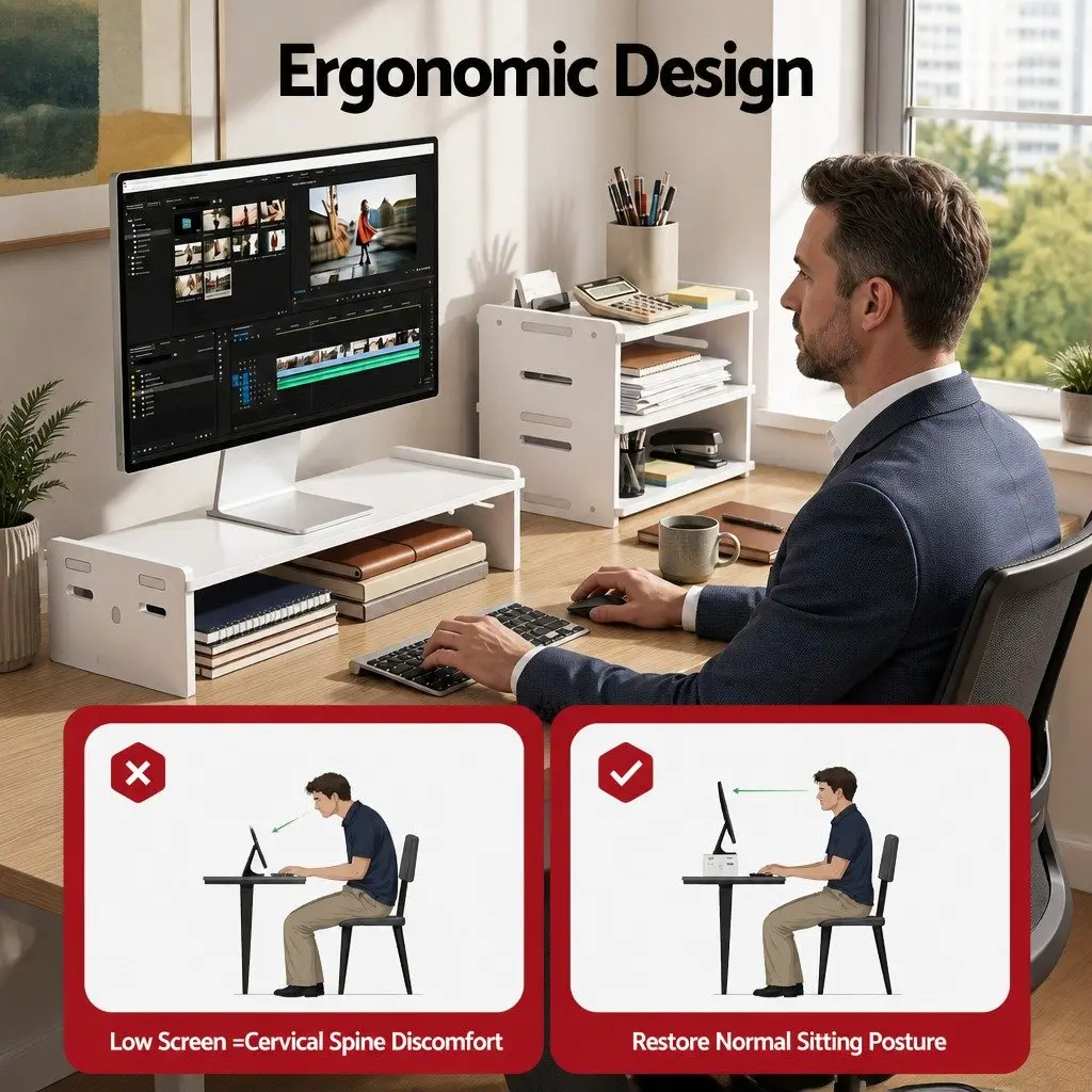 Monitor Stand White 2-in-1 Modular Riser 3-Tier Desk Organiser for Office