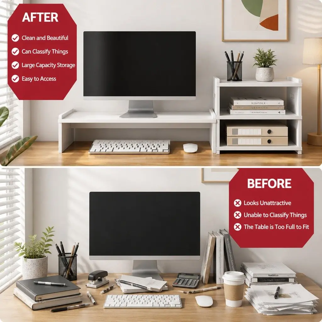 Monitor Stand White 2-in-1 Modular Riser 3-Tier Desk Organiser for Office