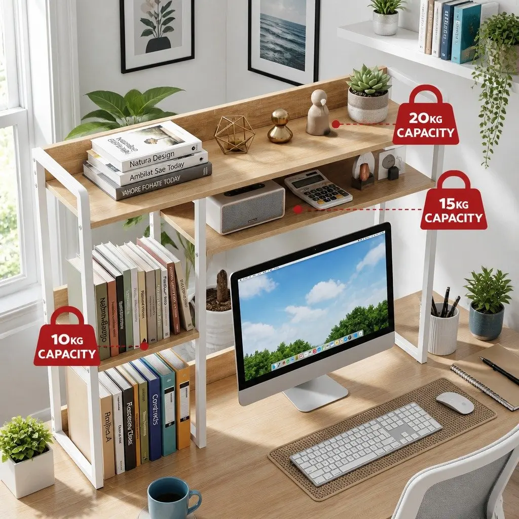 2-Tier Desk Organizer Shelf 100cm Width 24cm Depth Monitor View Hutch