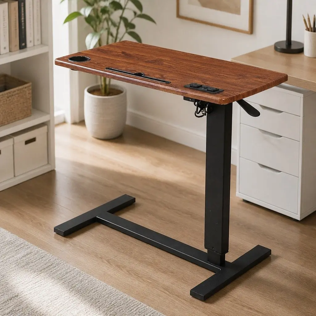 Adjustable Standing Desk Light Brown 67cm to 95cm Height Foldable with USB Charging and Wheels