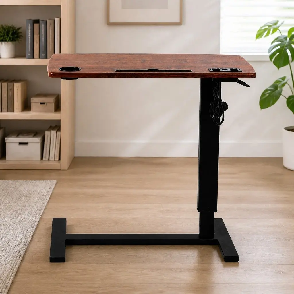 Adjustable Standing Desk Light Brown 67cm to 95cm Height Foldable with USB Charging and Wheels