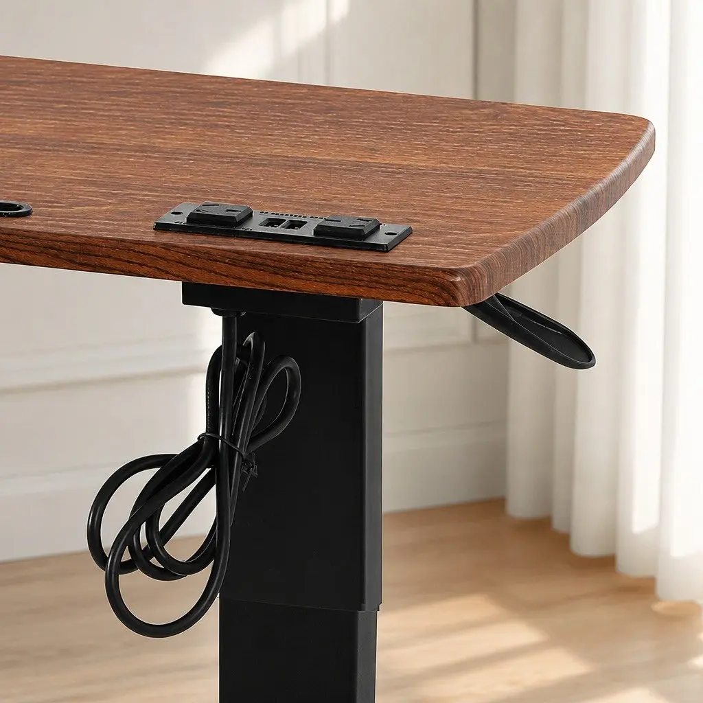 Adjustable Standing Desk Light Brown 67cm to 95cm Height Foldable with USB Charging and Wheels