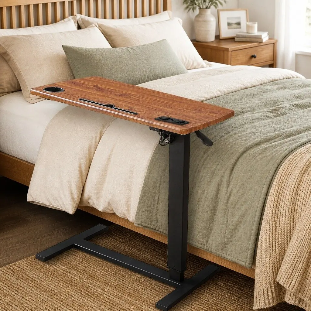 Adjustable Standing Desk Light Brown 67cm to 95cm Height Foldable with USB Charging and Wheels