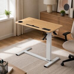 Standing Desk Height Adjustable Gas Lift Tablet Groove Power USB Oak