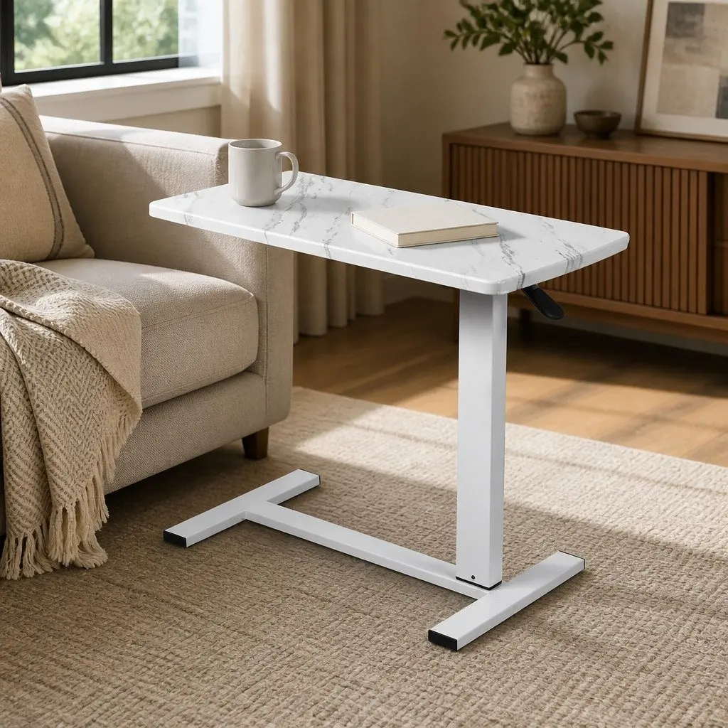 Height Adjustable Desk Marbled White 65-93cm Gas Lift Mechanism with Wheels