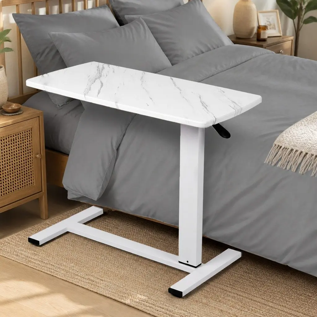 Height Adjustable Desk Marbled White 65-93cm Gas Lift Mechanism with Wheels