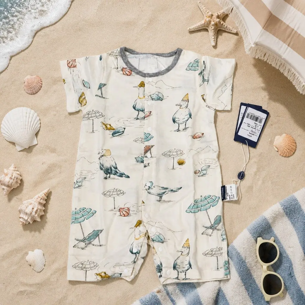 Baby Romper Biscuit Short Sleeve Soft Breathable Snap Buttons