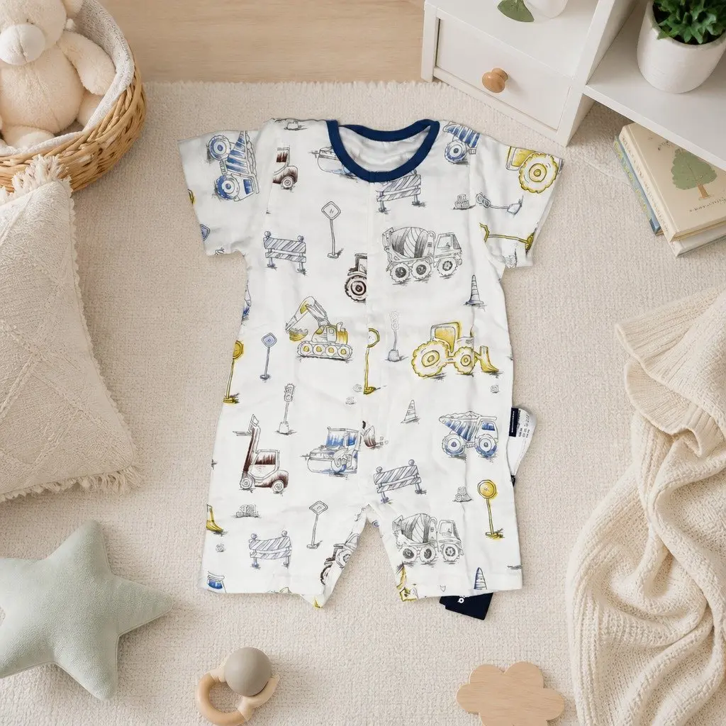 Bamboo Baby Romper M Short Sleeve Soft Breathable with Snap Closures