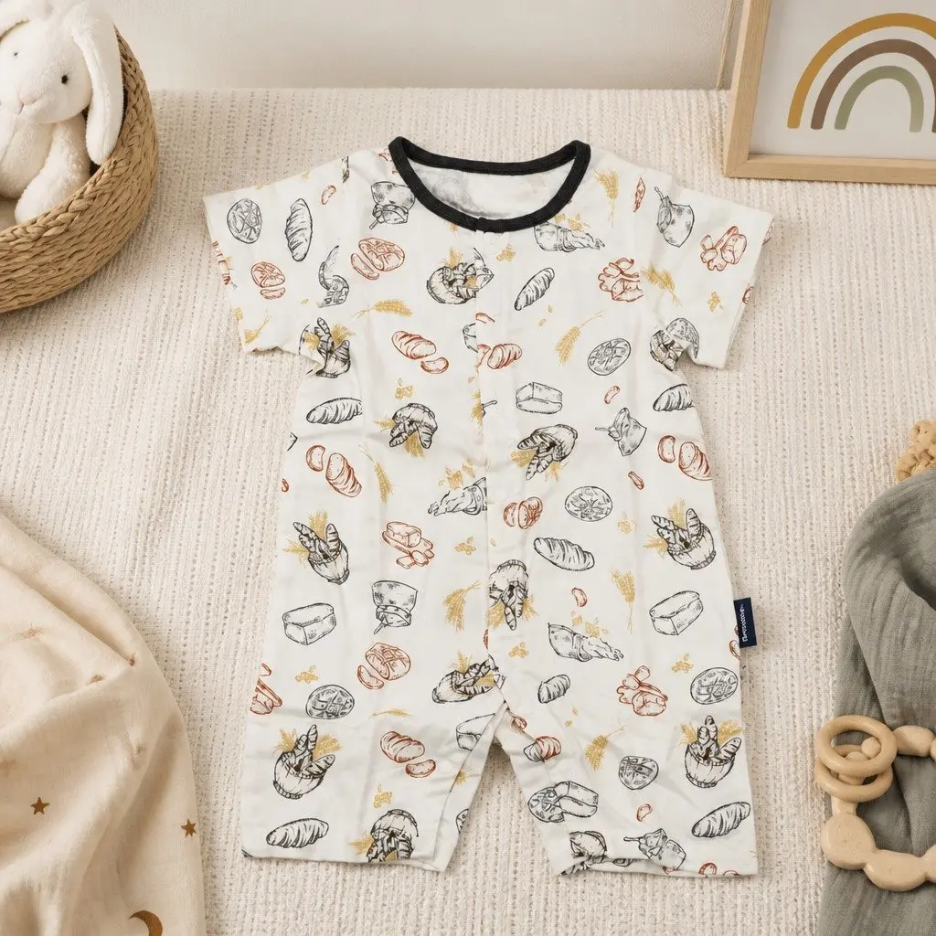Baby Romperpicnic Short Sleeve Snap Button Outfit Soft Stretch Everyday Wear