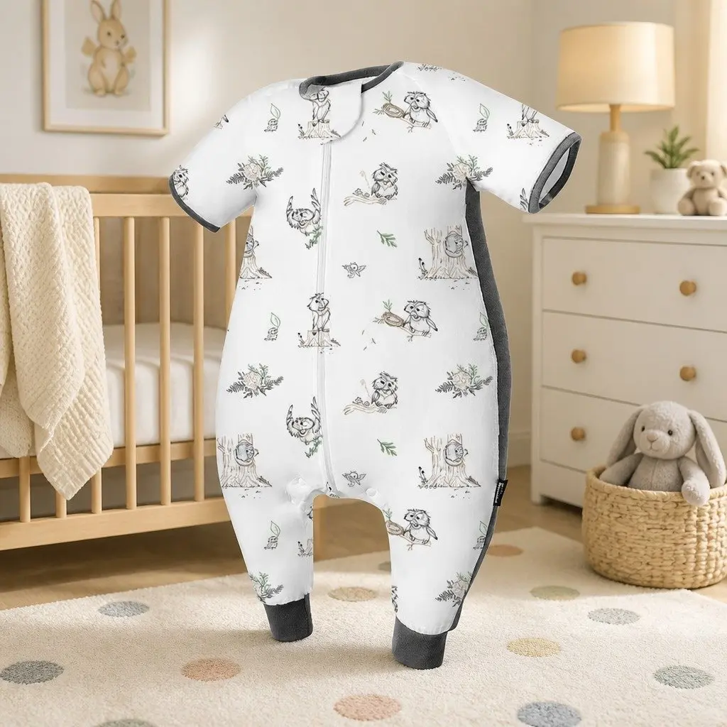 Sleep Sack Short Sleeve 0.6 Tog Bamboo Baby Sleeping Bag with Feet 2-Way Zipper