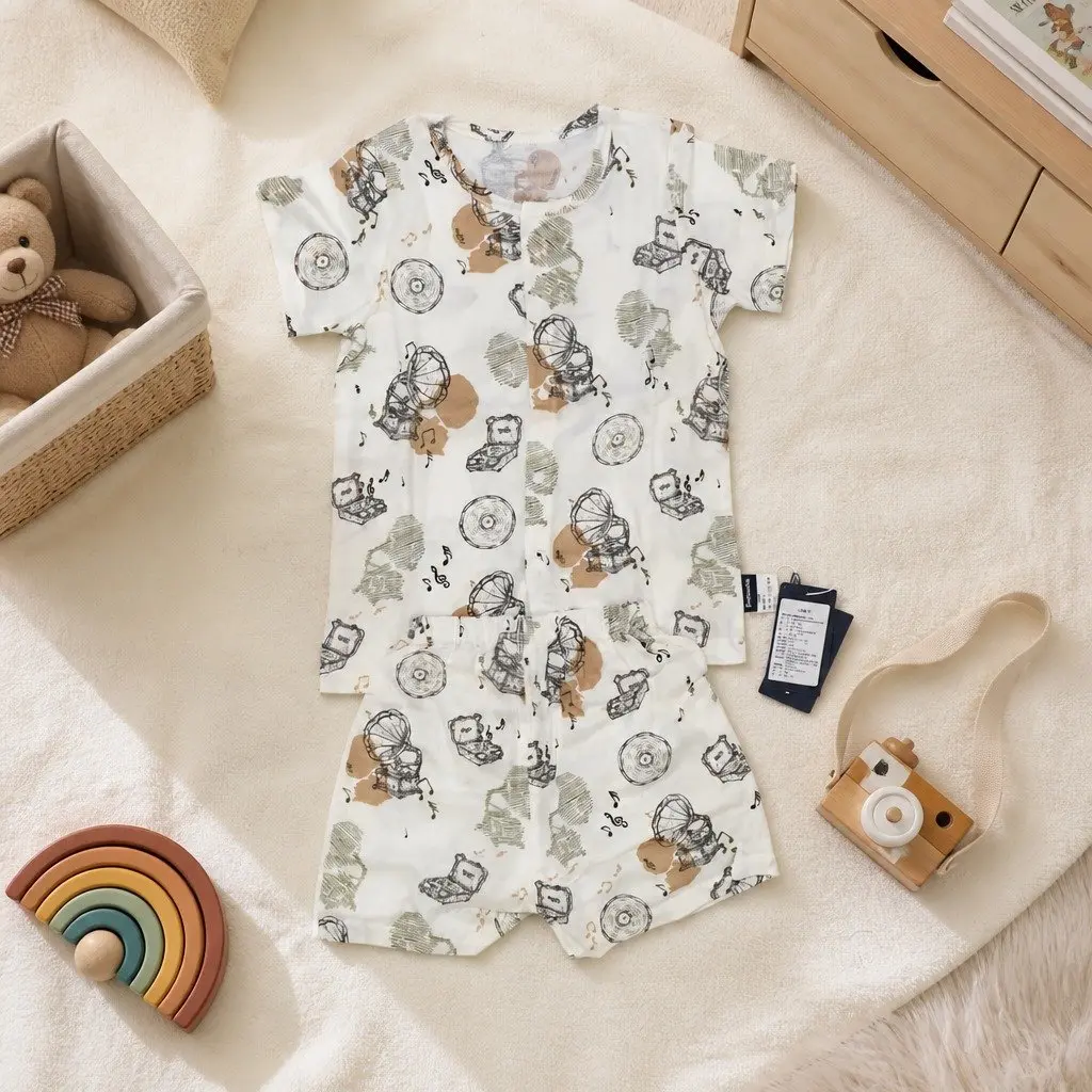 Kids Short Sleeve Pajama Set Bamboo Fiber Cotton Comfortable Sleepwear Playful