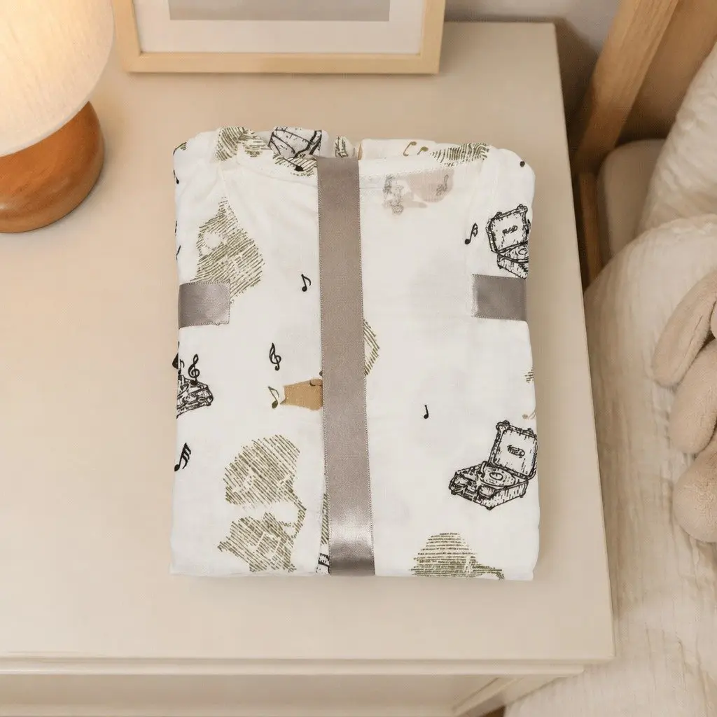 Kids Pajama Set Bamboo Fiber Cotton Gramophone Radio Print Short Sleeve 110
