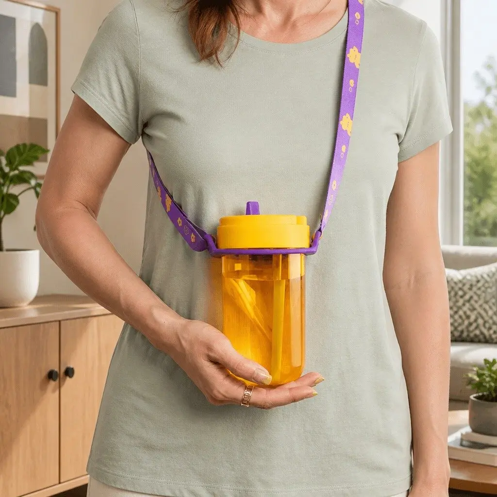 Coffee Cup Carrier White Portable Strap Holder Beverage Accessory On-the-Go