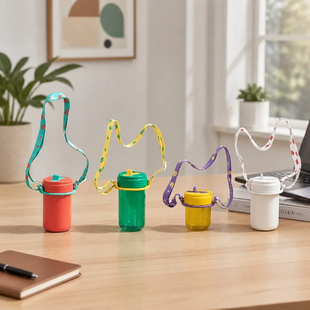 Coffee Cup Carrier White Portable Strap Holder Beverage Accessory On-the-Go