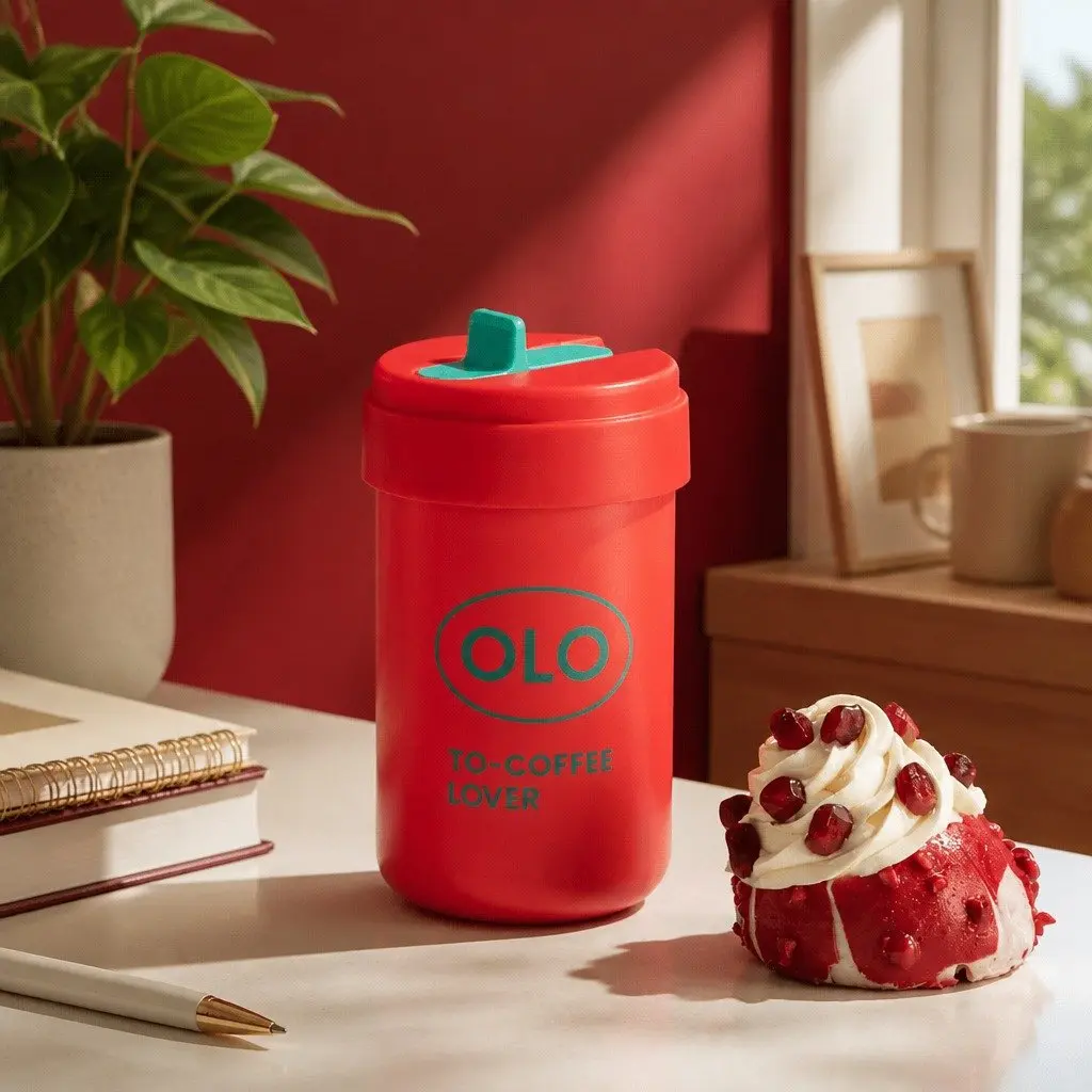 Thermo Coffee Cup Red 380ml Portable Double-Layer Insulated Stainless Steel Travel