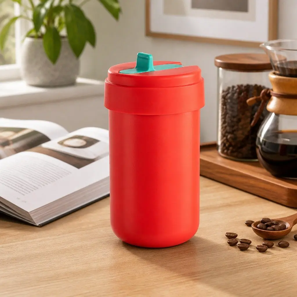 Thermo Coffee Cup Red 380ml Portable Double-Layer Insulated Stainless Steel Travel