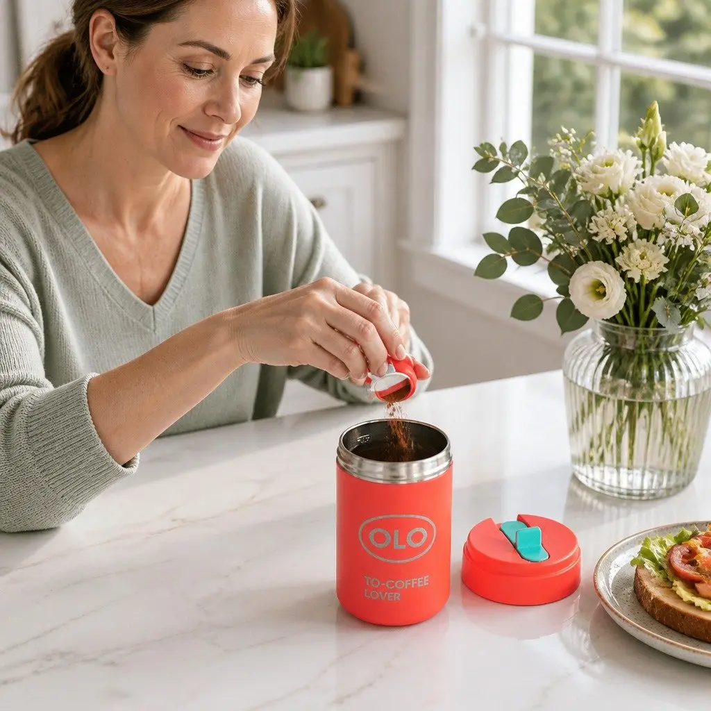 Thermo Coffee Cup Red 380ml Portable Double-Layer Insulated Stainless Steel Travel