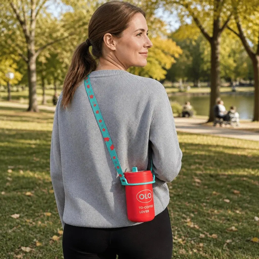Thermo Coffee Cup Red 380ml Portable Double-Layer Insulated Stainless Steel Travel