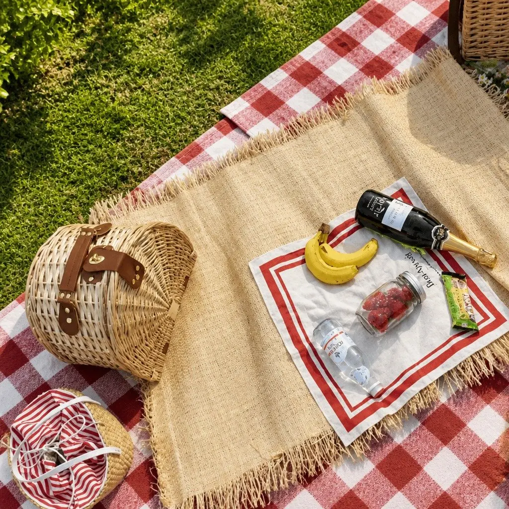 Picnic Mat Brown Plaid Medium 150x100cm Portable Waterproof Easy Clean