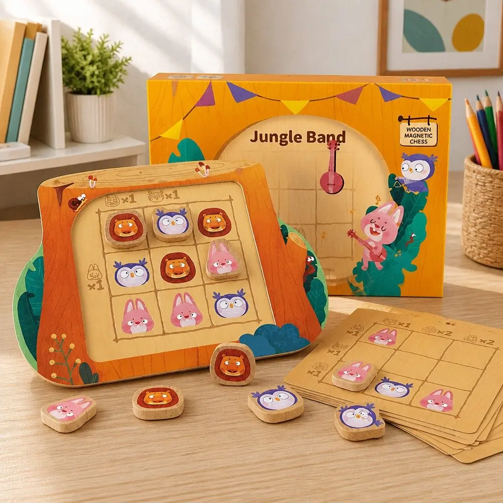 Logic Game Jungle Band Puzzle Cards Magnetic Pieces Board Game for Kids 3+