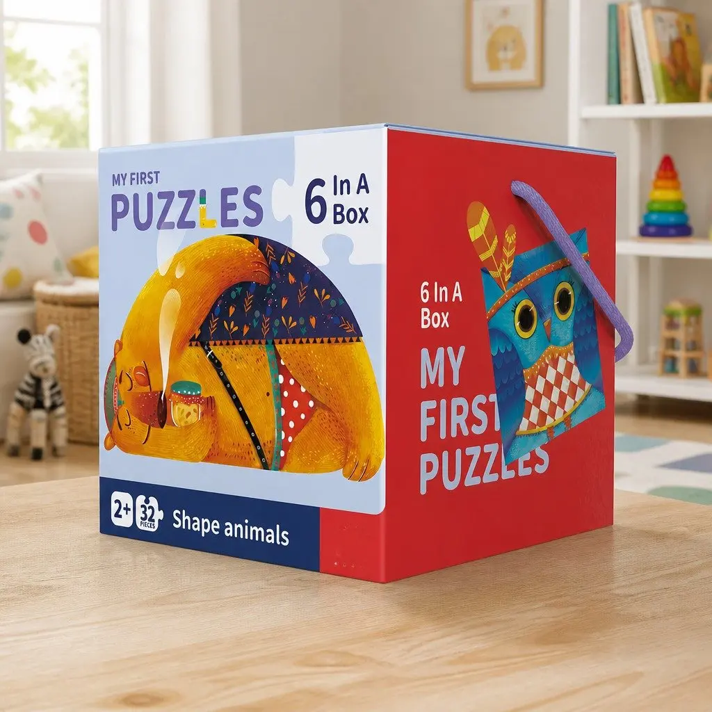 Puzzles Shape Animals Educational Toy 6 Designs Brightly Coloured Double-Sided Easy to Grasp for Kids Learning Games