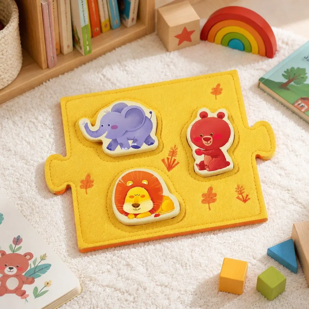 Wooden Puzzle Felt Board 3 Piece Educational Toy for Toddlers Ages 1+ Creative Learning
