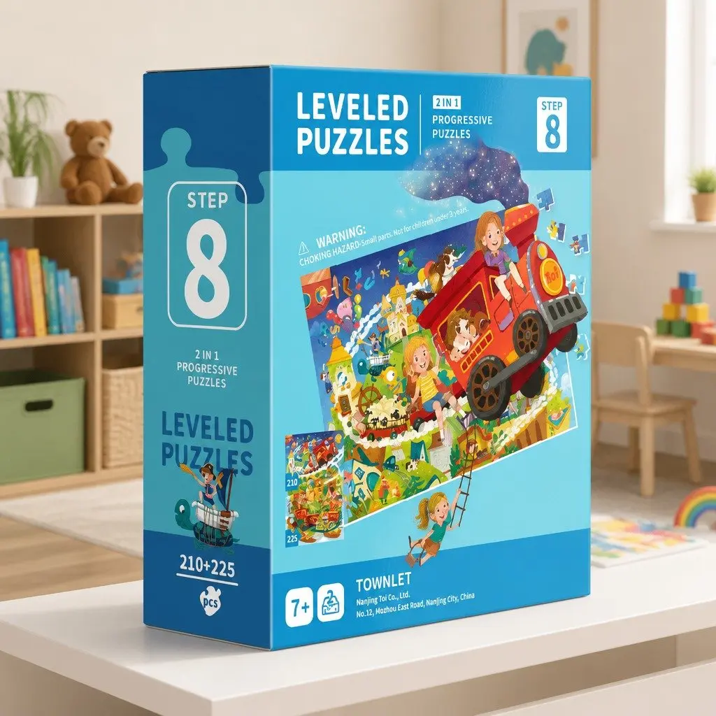 Kids Educational Puzzle Step 8 Townlet Scene Bright Illustrations 210 225 Pieces Age 7 Plus