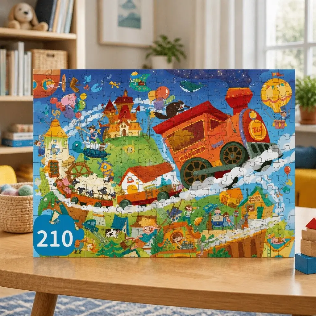 Kids Educational Puzzle Step 8 Townlet Scene Bright Illustrations 210 225 Pieces Age 7 Plus